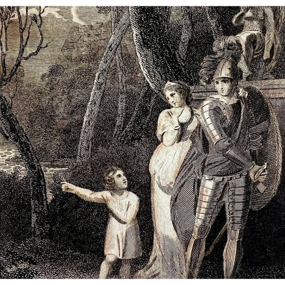 The Heroic Orphan With Knight Engraving 1810s Georgian Regency Era Art DWEE18 - Picture 1 of 2